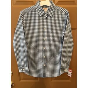 Boys' Cat & Jack Blue & White Plaid Long Sleeve Button-Up Collared Shirt Size L